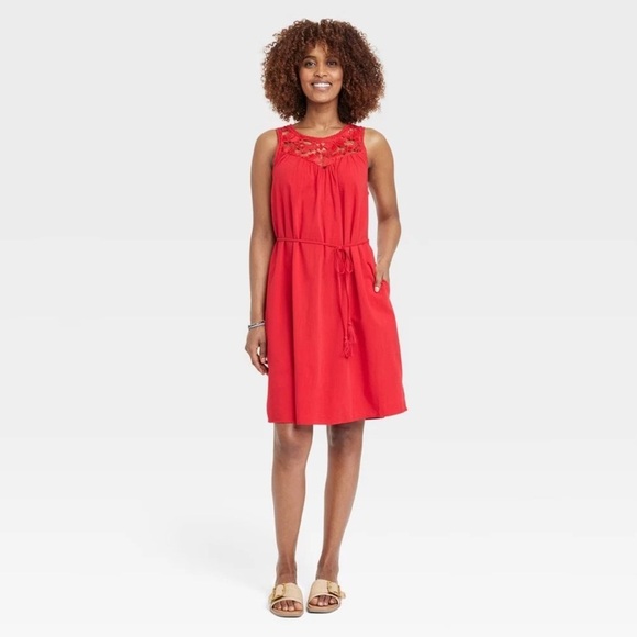 Knox Rose Dresses & Skirts - Knox Rose Sleeveless Crochet Detail Dress Red Small